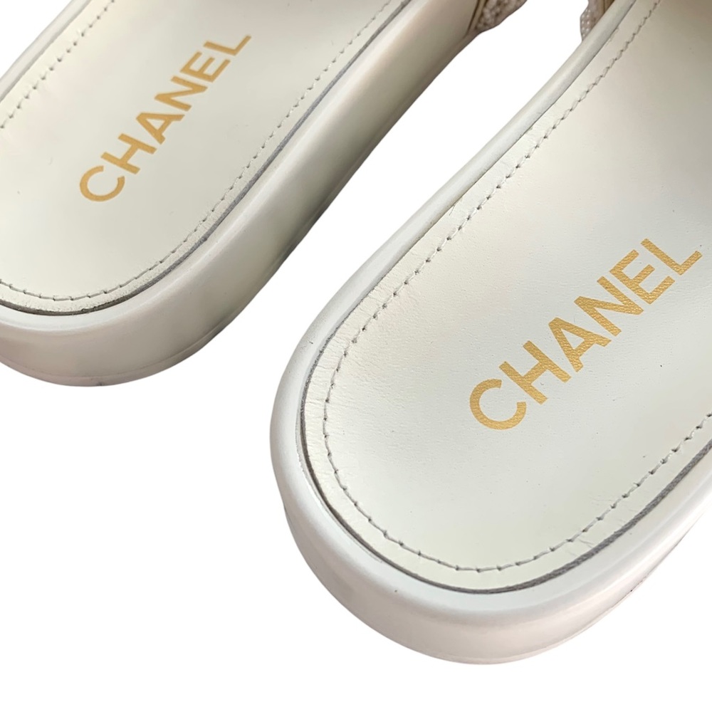 Chanel White Beaded Braided Sandal Slides - Picture 2 of 9